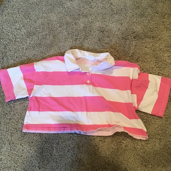 Pink and white striped cropped polo - Picture 1 of 3
